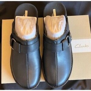 Clarks Patty Lorene Mules Buckle Strap Black Leather Women's - 7M - NEW
